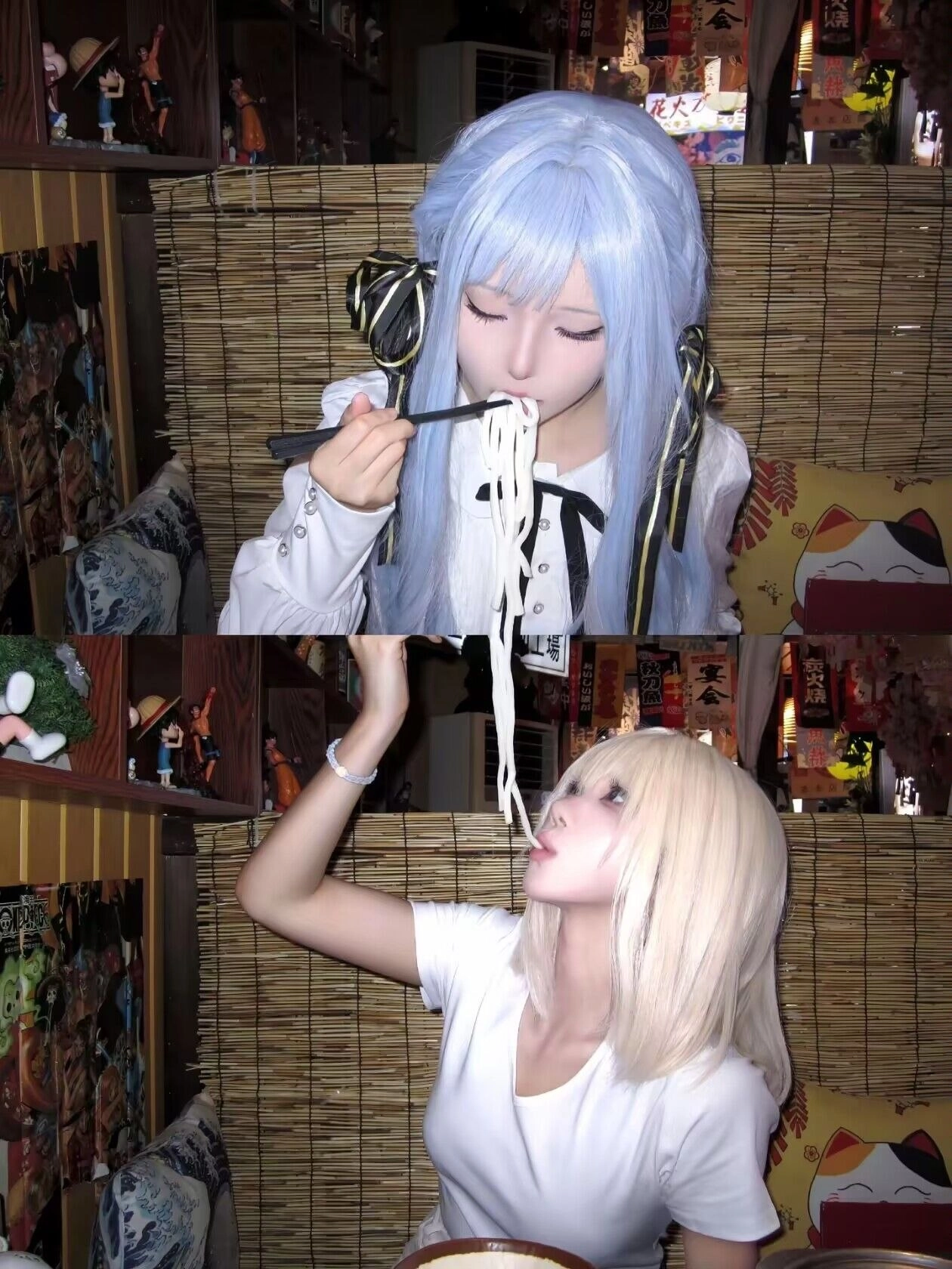 兩個小女孩吃飯。