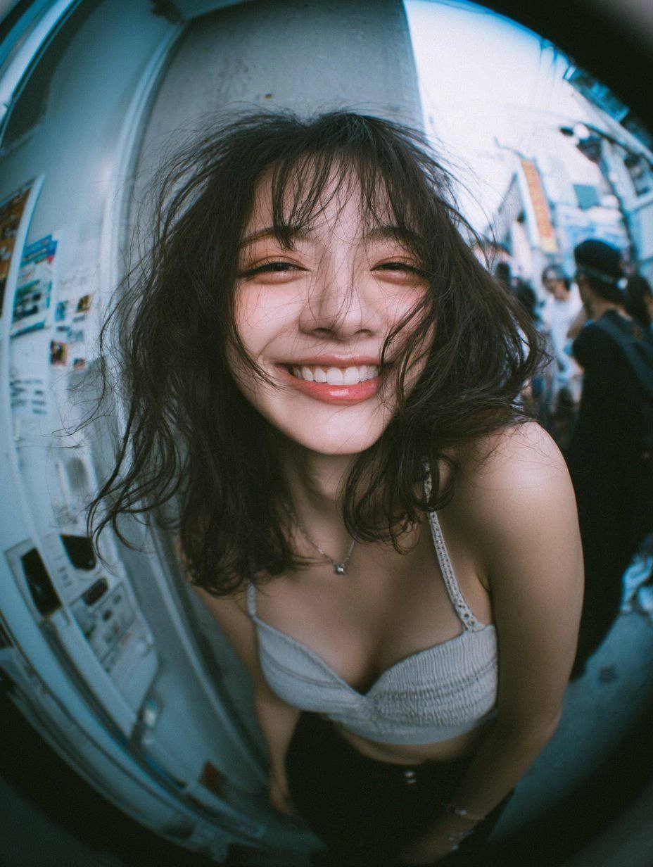 女人脸上的笑容。