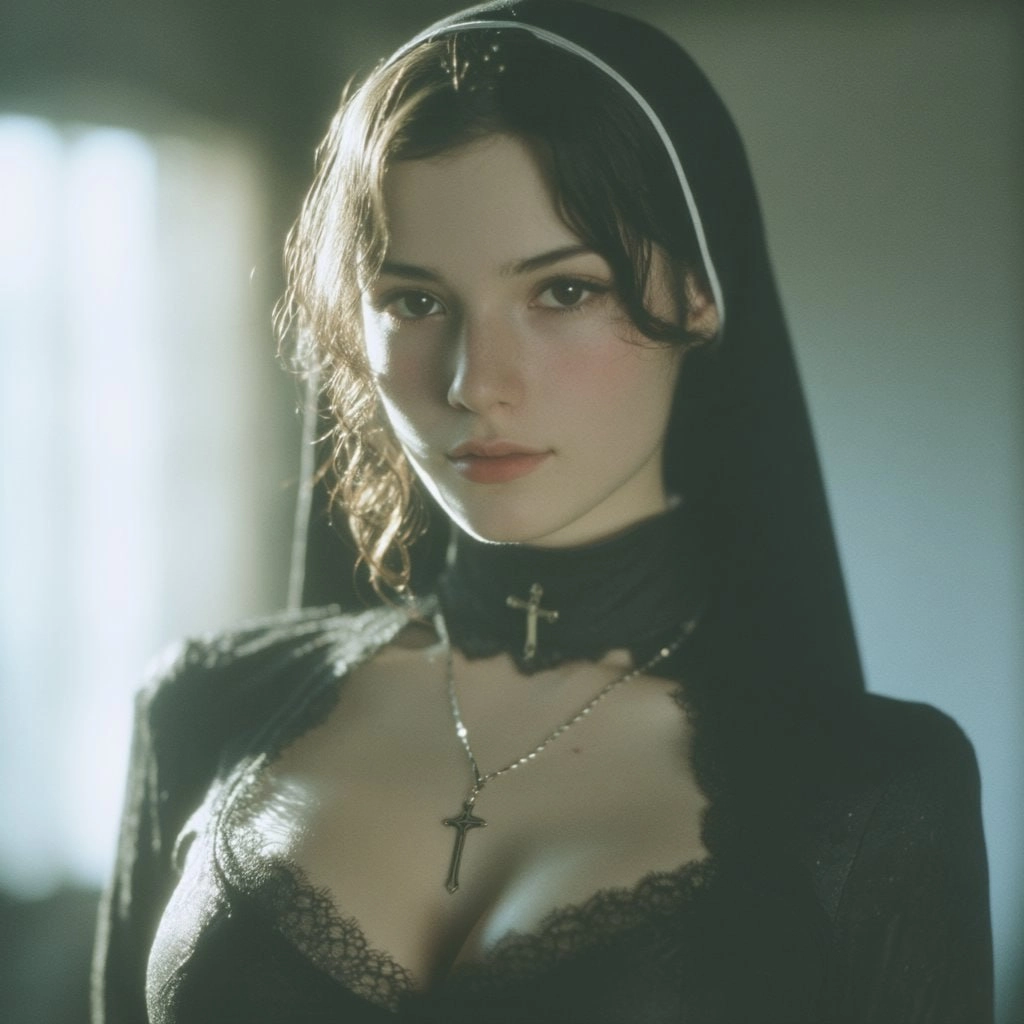 一位女士穿着修女的衣服。