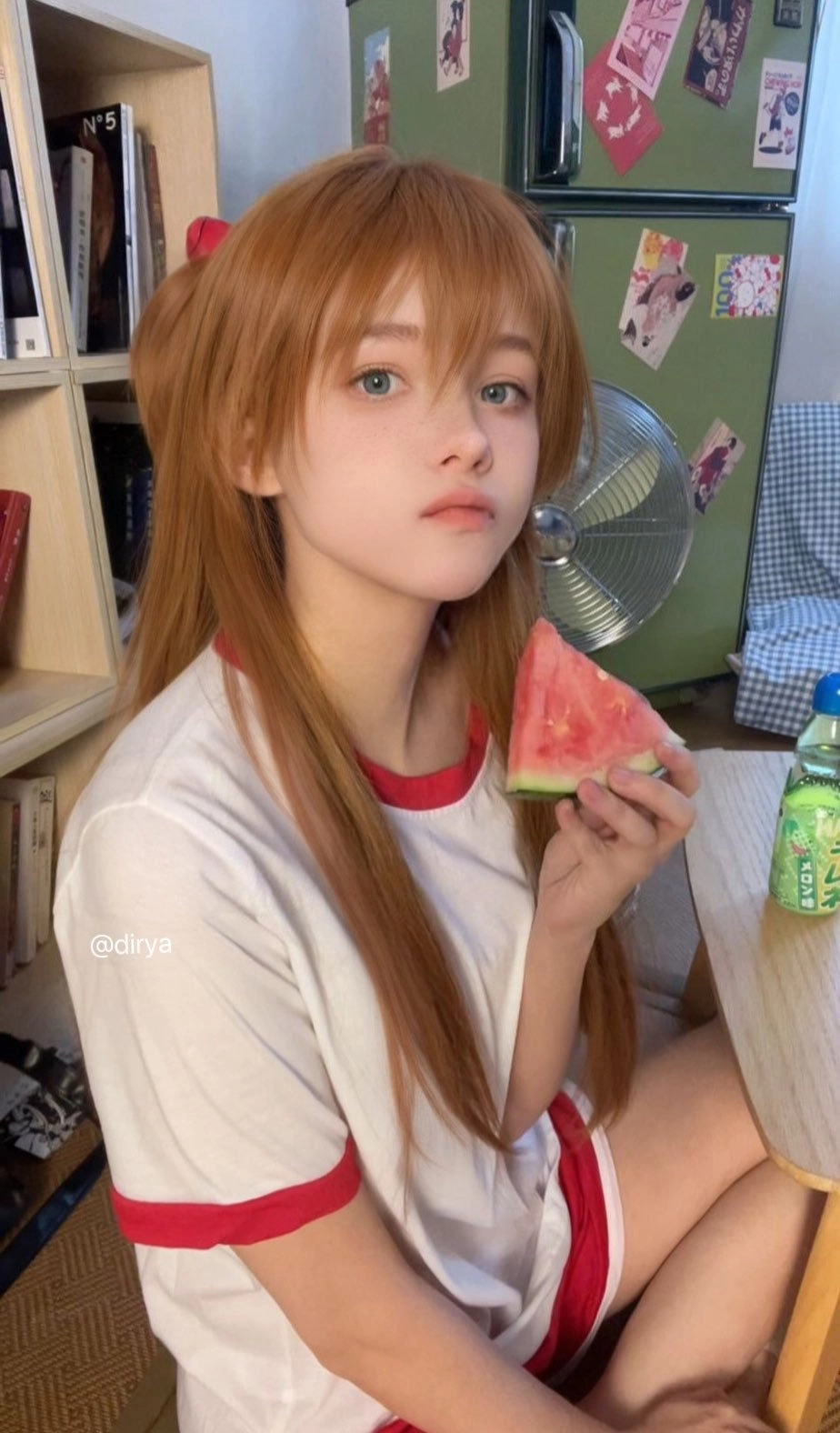 长头发的女孩抱着一片水。