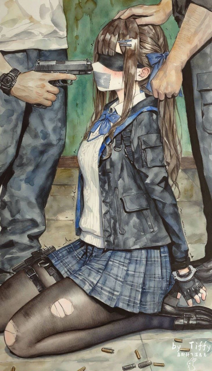 穿着黑色夹克和裙子的女人拿着一把枪。