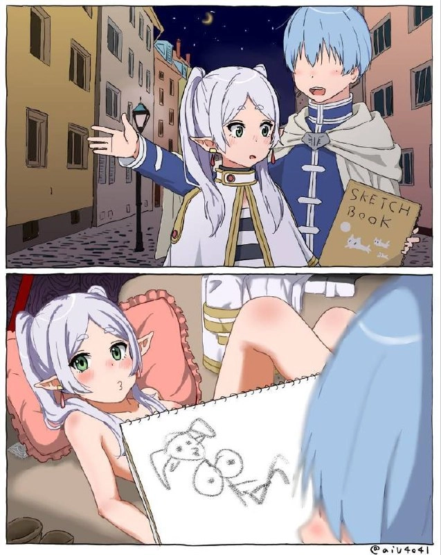 女孩在画一张狗的照片,而一个男孩在看。