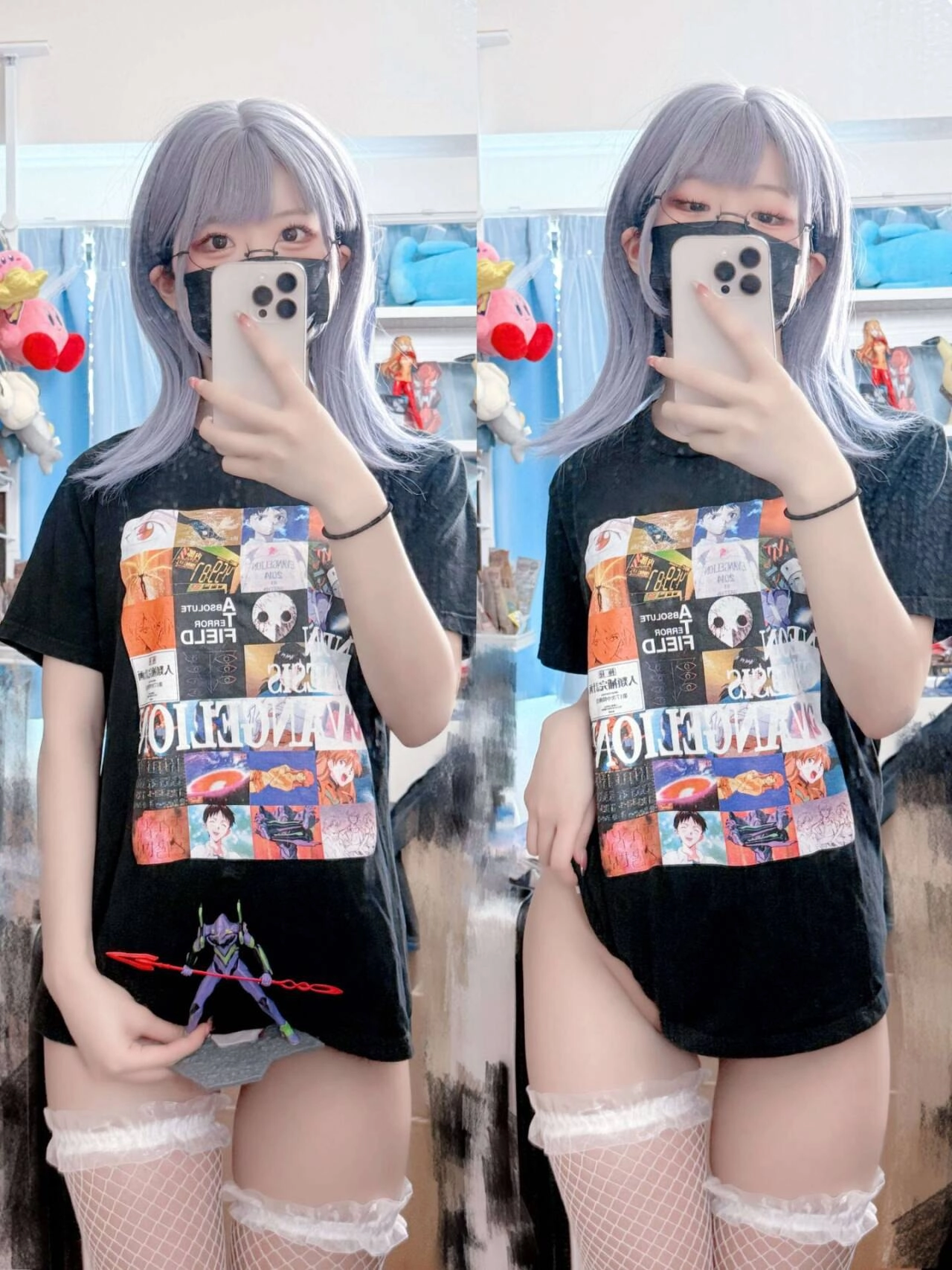 一位穿着红色和白色服装的女人拍了一张自拍。