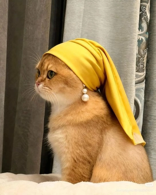 一只戴着黄色帽子的猫。