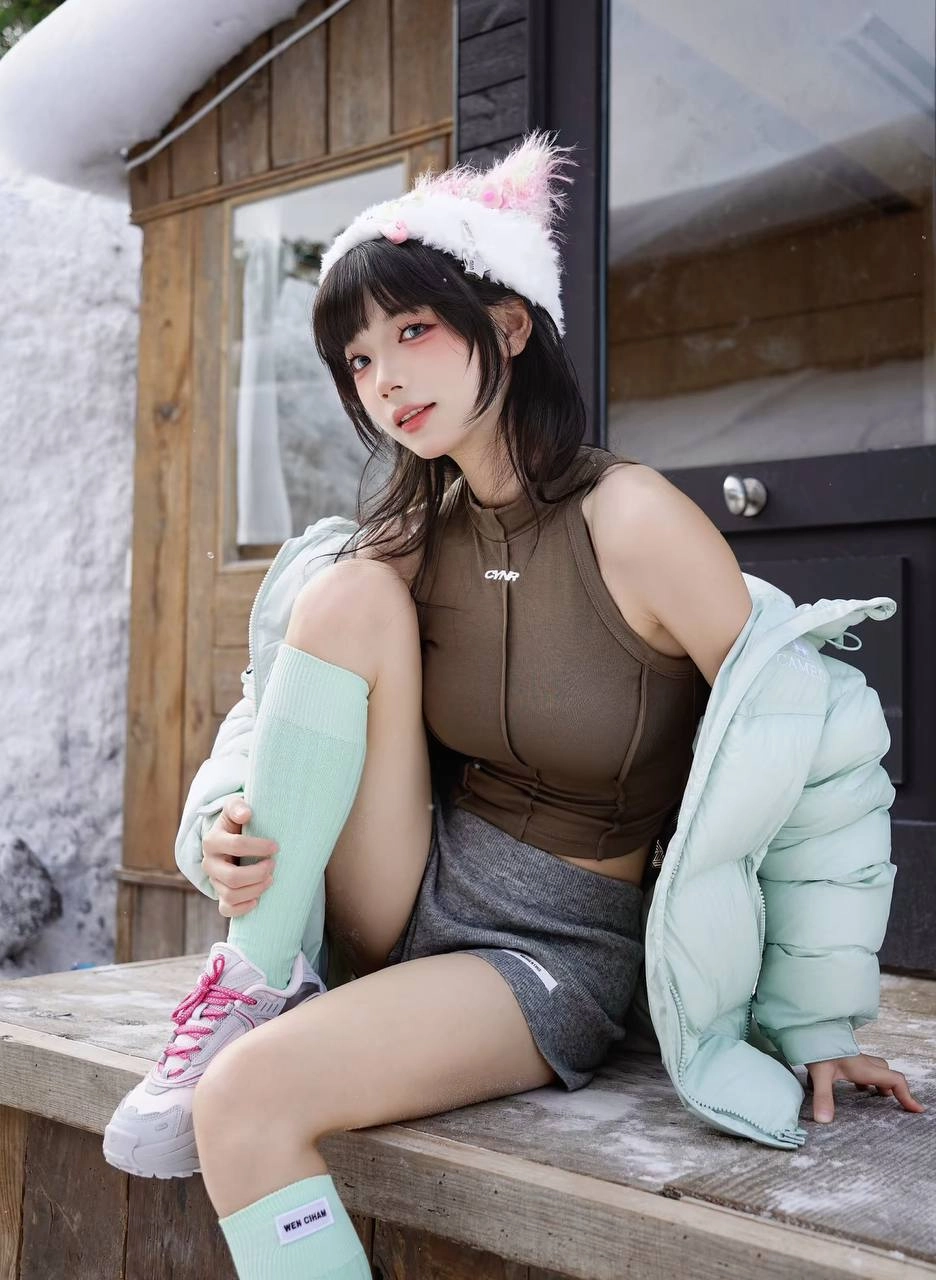 穿着白色帽子和棕色坦克顶的女人。