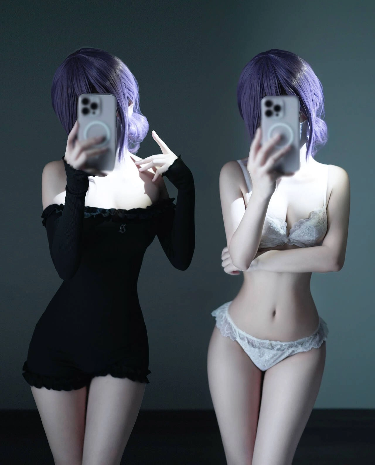 两个女人在内衣里拍自拍。