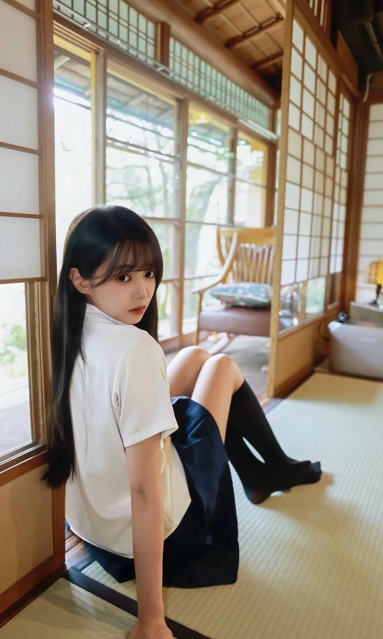 穿着白色衬衫和蓝色手的女孩。