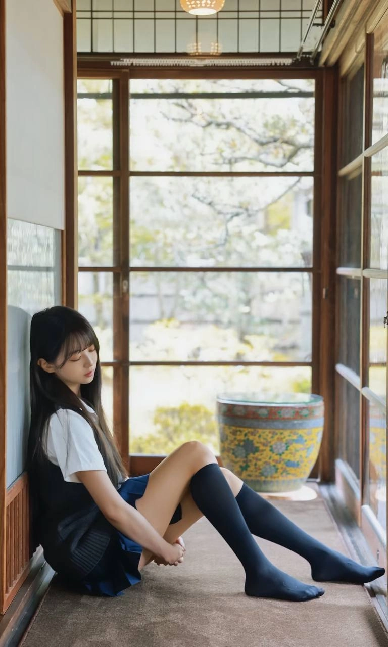 穿着白色衬衫和蓝色手的女孩。