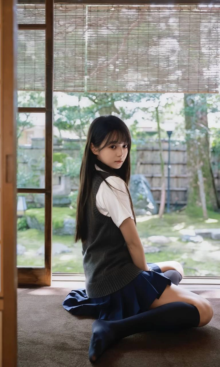 穿着白色衬衫和蓝色手的女孩。