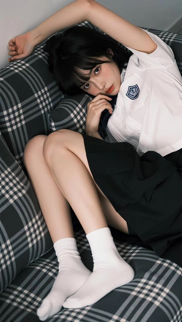 穿着白色衬衫和黑色裙子的女孩。