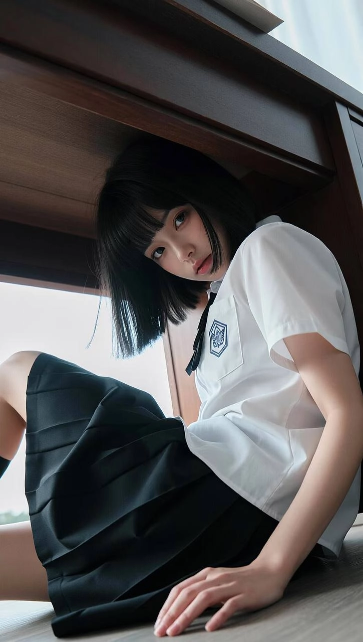 穿着白色衬衫和黑色裙子的女孩。