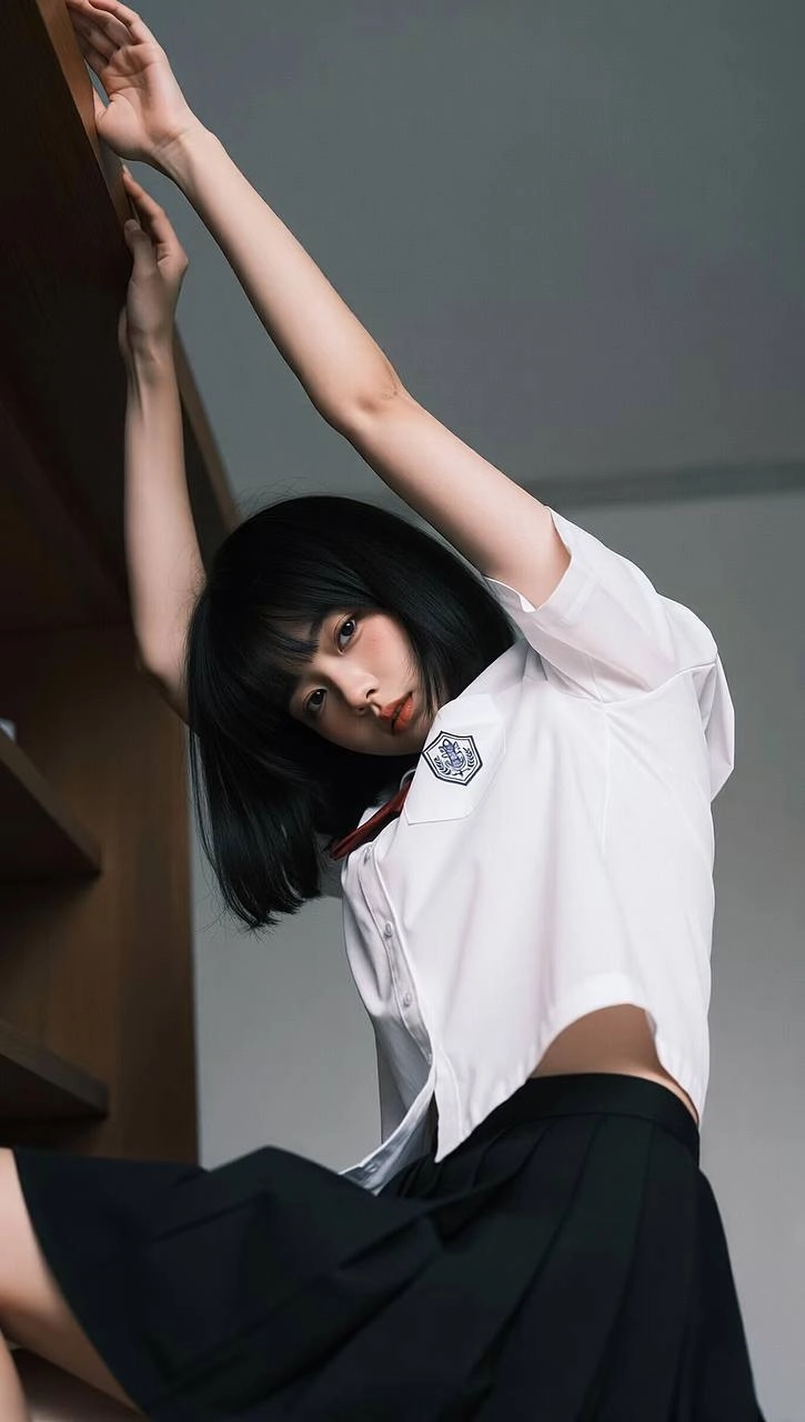 穿着白色衬衫和黑色裙子的女孩。