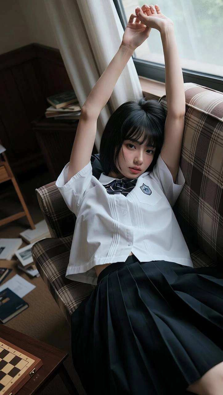 穿着白色衬衫和黑色裙子的女孩。