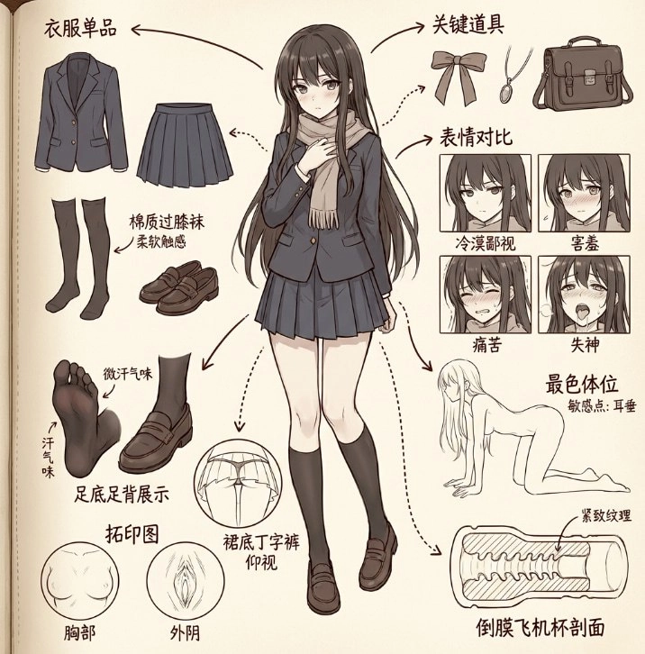 一本漫画,描绘着戴着衬衫和裙子的女人。