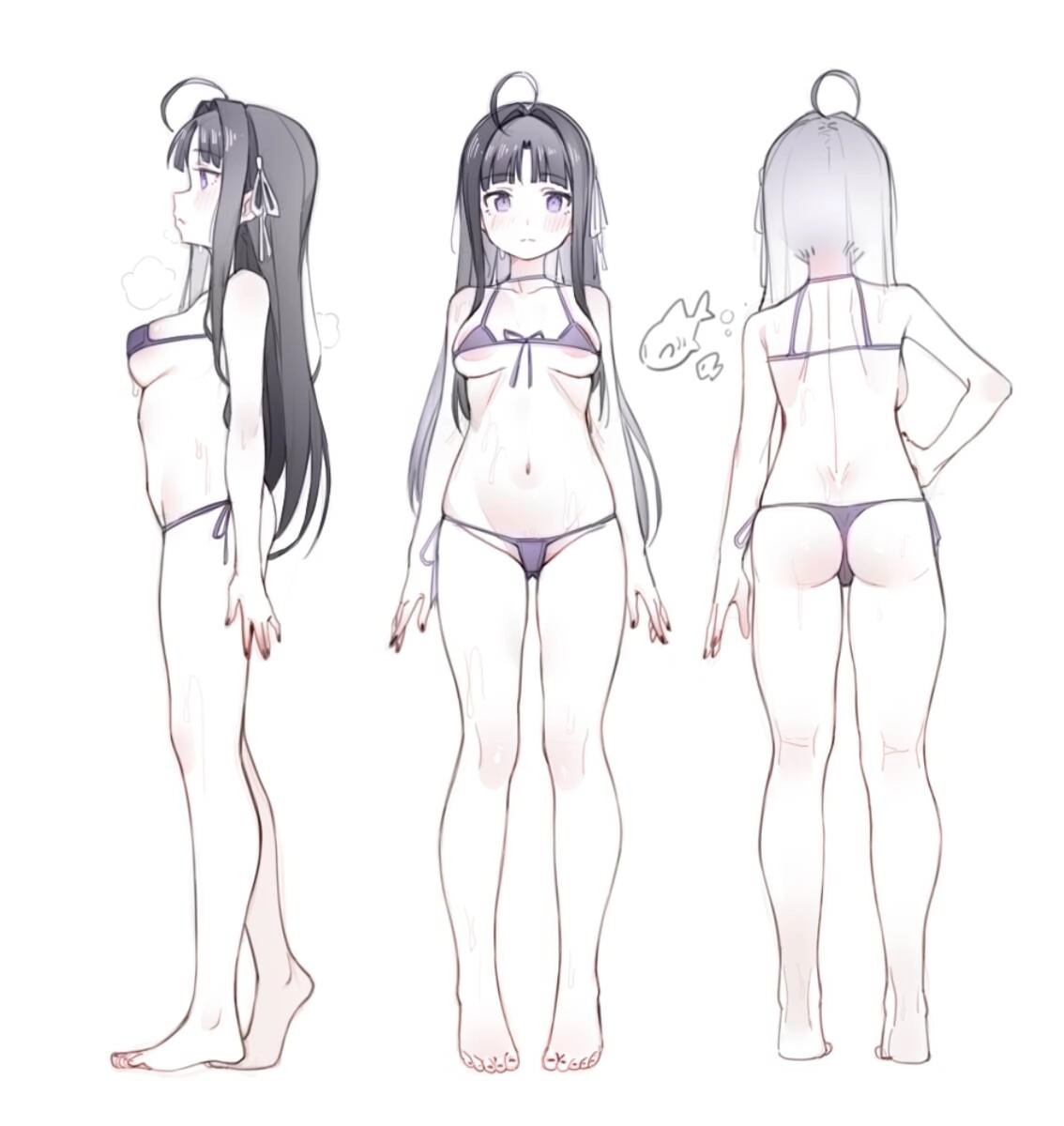 卡通绘制一个女人在比基尼。