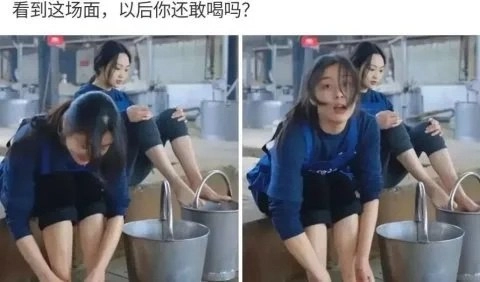 两个女人坐在凳子上,其中一个拿着一个桶。