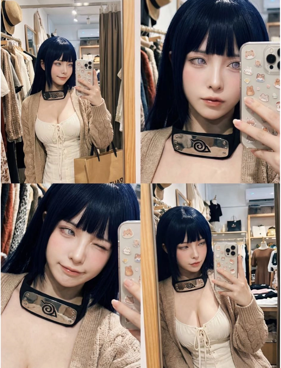 女人用手机拍自拍。