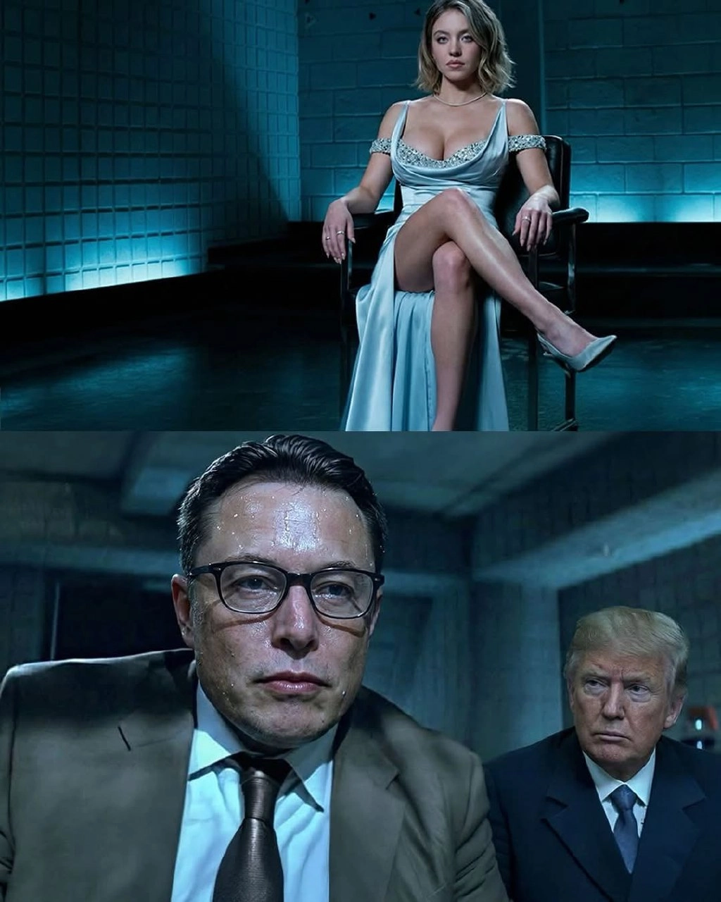 穿着西装的男人坐在一个穿着西装的男人面前。