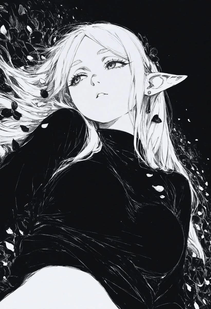 长头发的女人和一件黑色的衬衫。