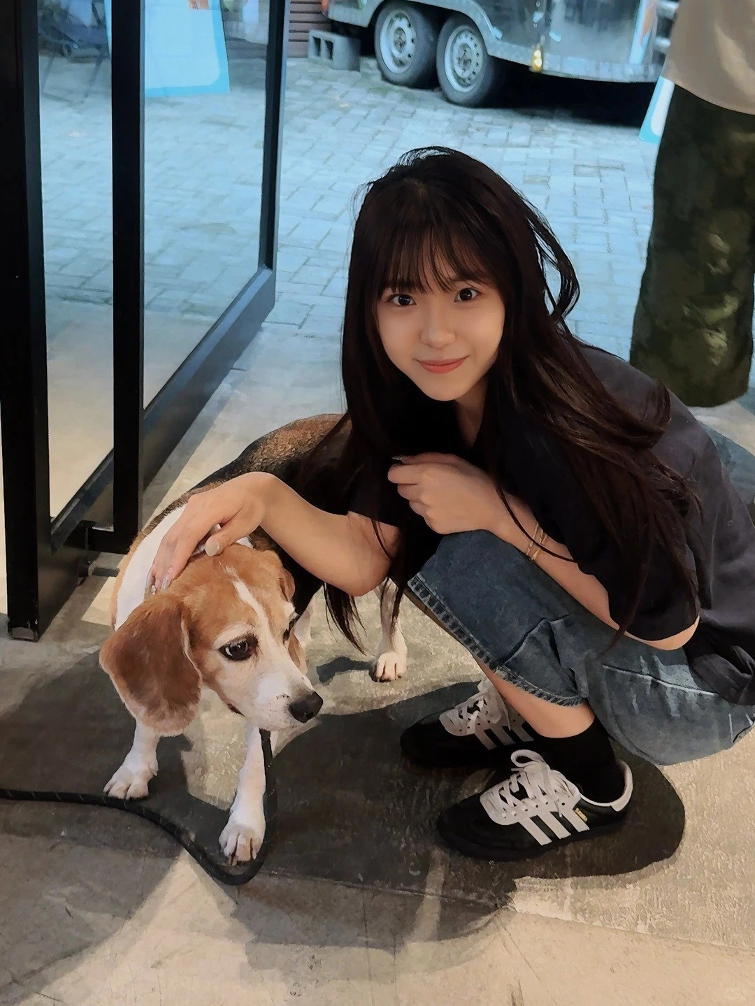 美女试图硬控小狗