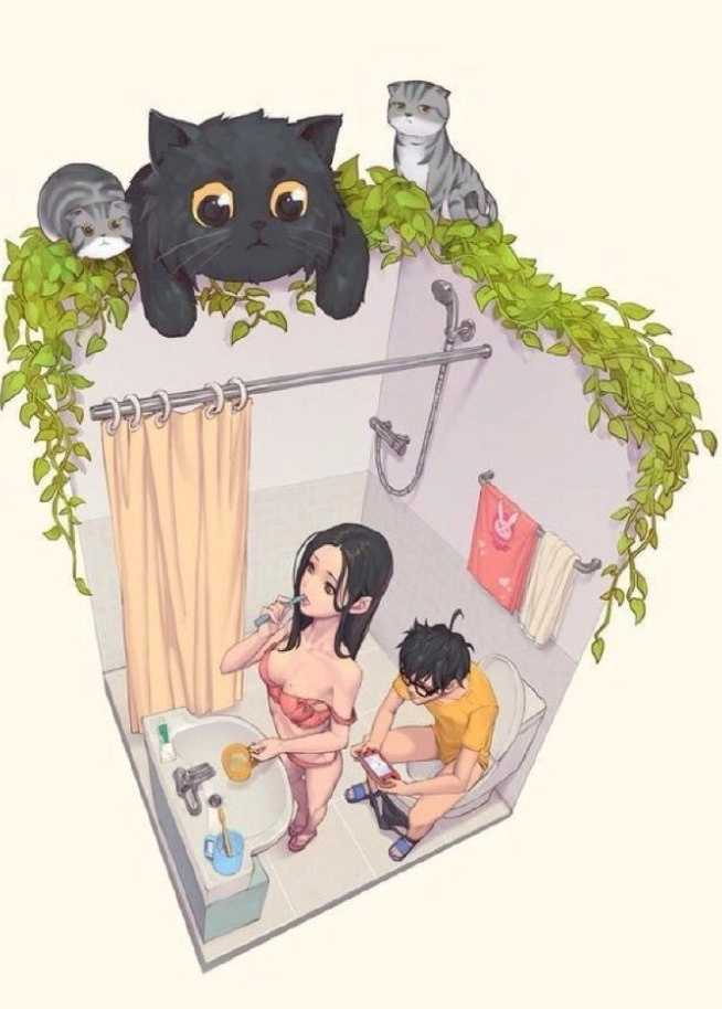 猫咪监工洗漱日常