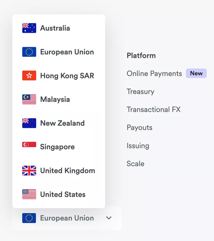 On Airwallex, the EU represents all European countries.