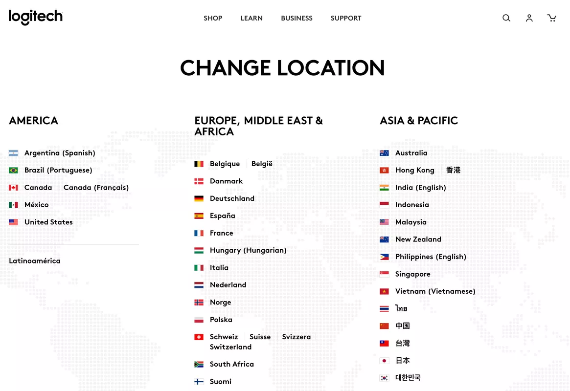 Logitech displays the language in local script, which would be more convenient for an audience from around the world.