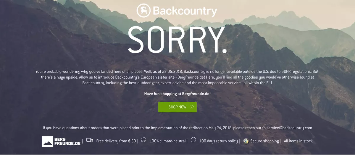 Backcountry automatically jumps the user to another page.