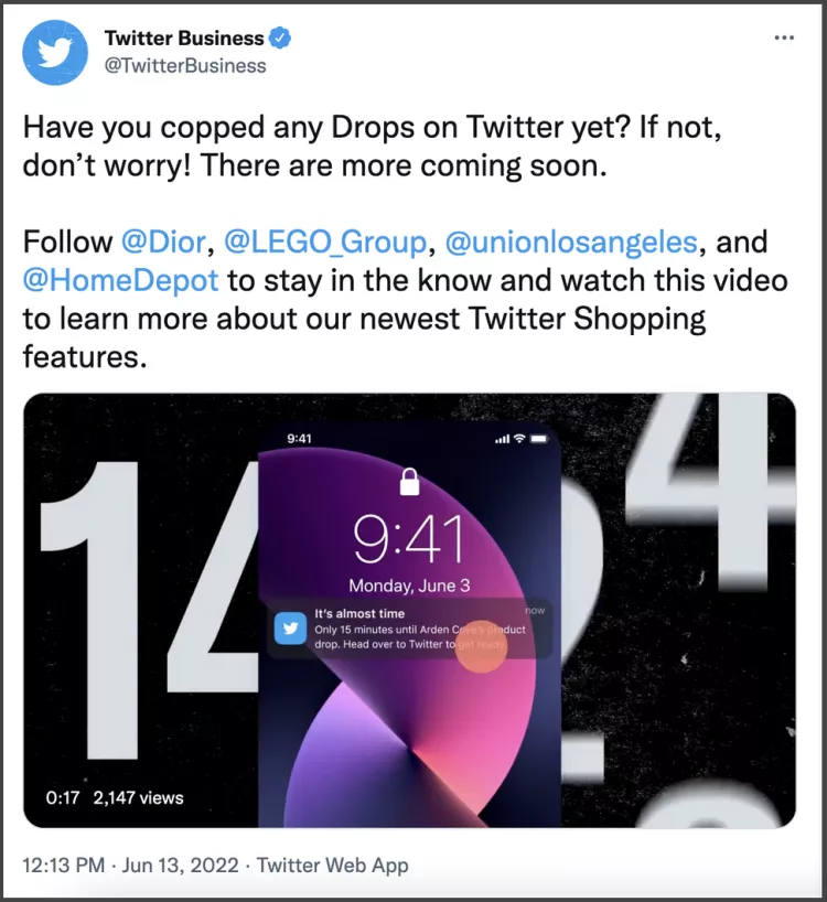  Dior, Lego, Home Depot and other brands are among the first companies to use the Product Drops feature Photo credit: Twitter